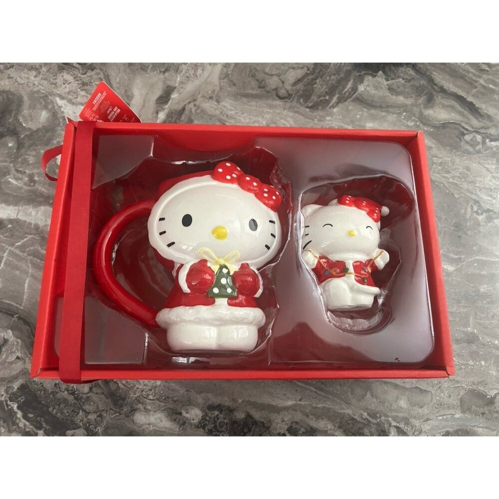 Hello Kitty Christmas Mug And Figurine Set 2024 holiday lights and jacket - New